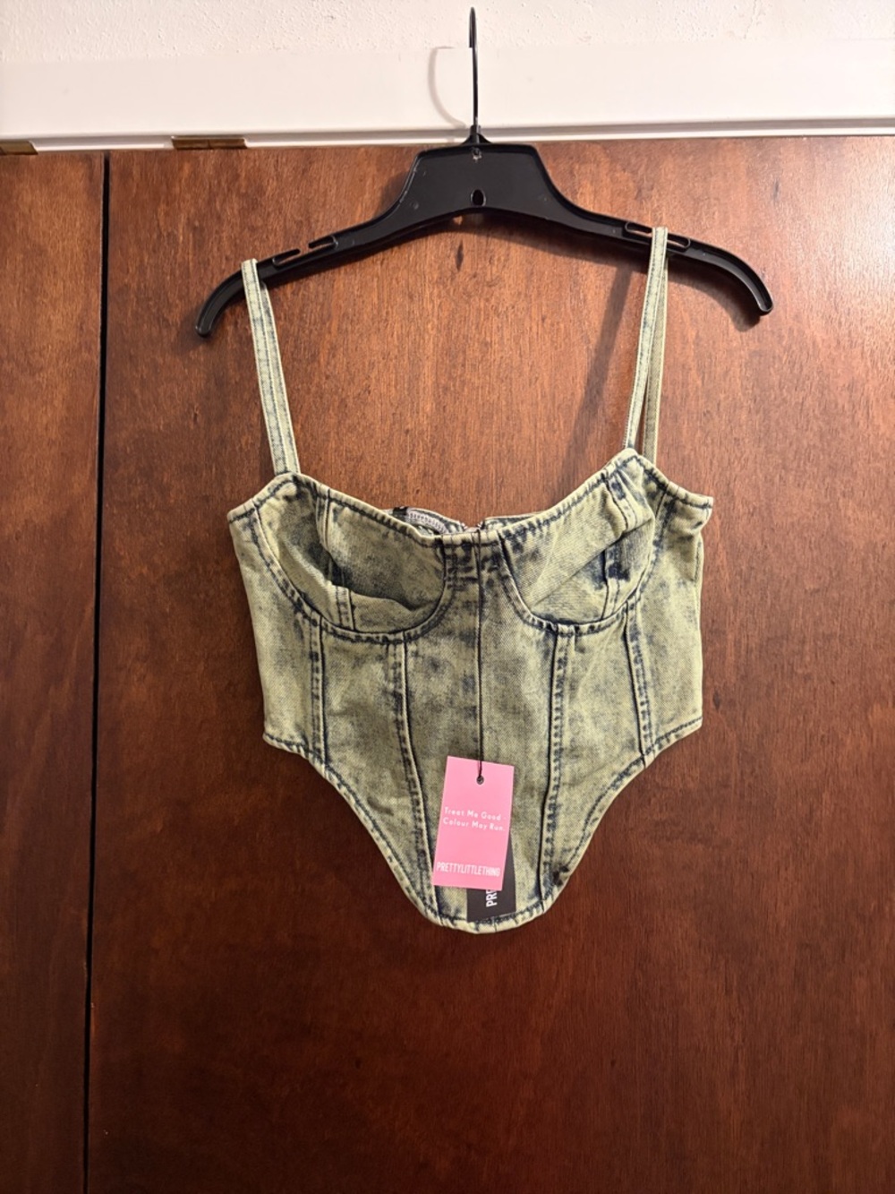 PrettyLittleThing Acid Wash Green Denim Corset Top